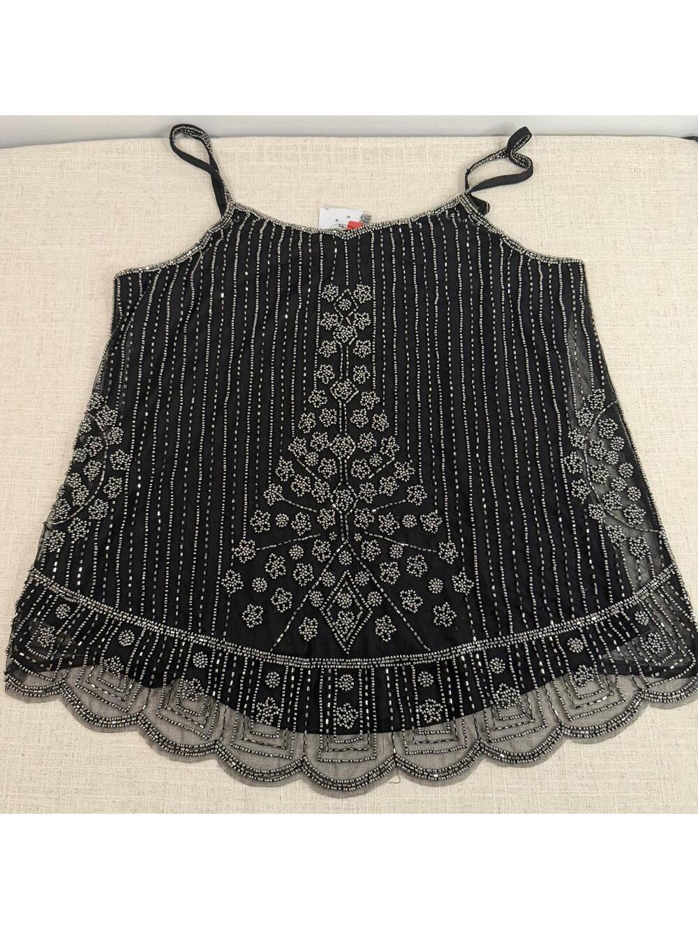 Saks Fifth Avenue Beaded Mesh Tank Medium Art Deco Gatsby Evening Party NWT